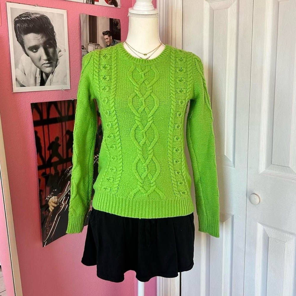 Y2K Gap Green Pullover Cable Knit Sweater Size S